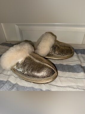 UGG Metallic Gold Shearling-Lined Slippers